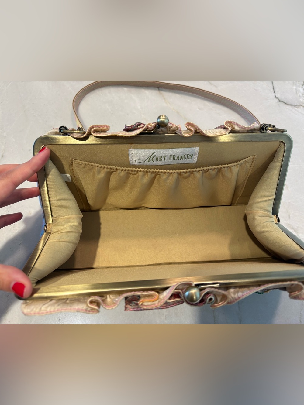 Mary Frances Multicolor Tweed Floral Appliqué Clutch with Yellow Trim - Picture 3 of 7